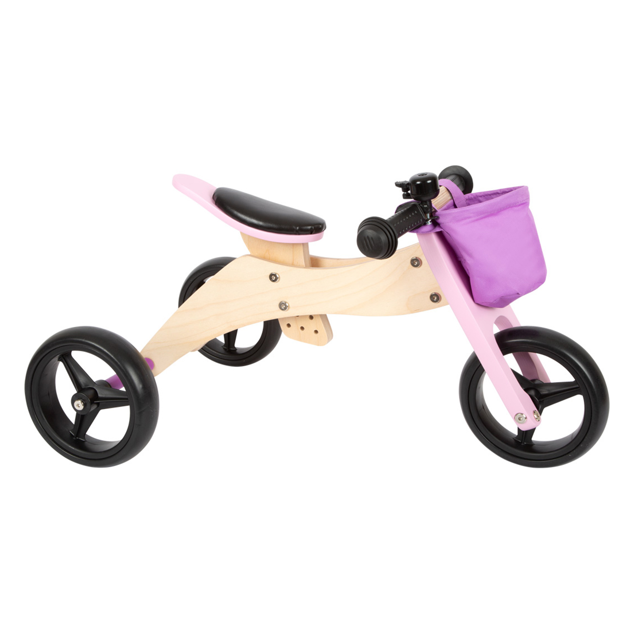 Smallfoot Laufrad und -dreirad 11612 | Rosa | 2-in-1 | ab 1 Jahr | verstellbar | Aus robustem und hochwertig verarbeitetem Hol | Bewegungsspielzeug