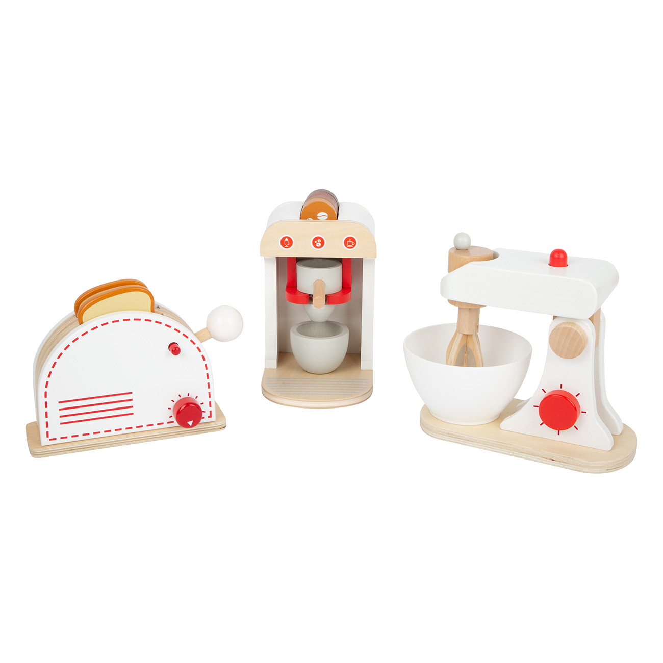 Small Foot Küchengeräte-Set 11684 | Kinderküche | 3-teilig | Klickgeräuschen, Drehknöpfe, Pop-Up-Funktion | Kaffeebohnen in unterschiedlichen Stärken