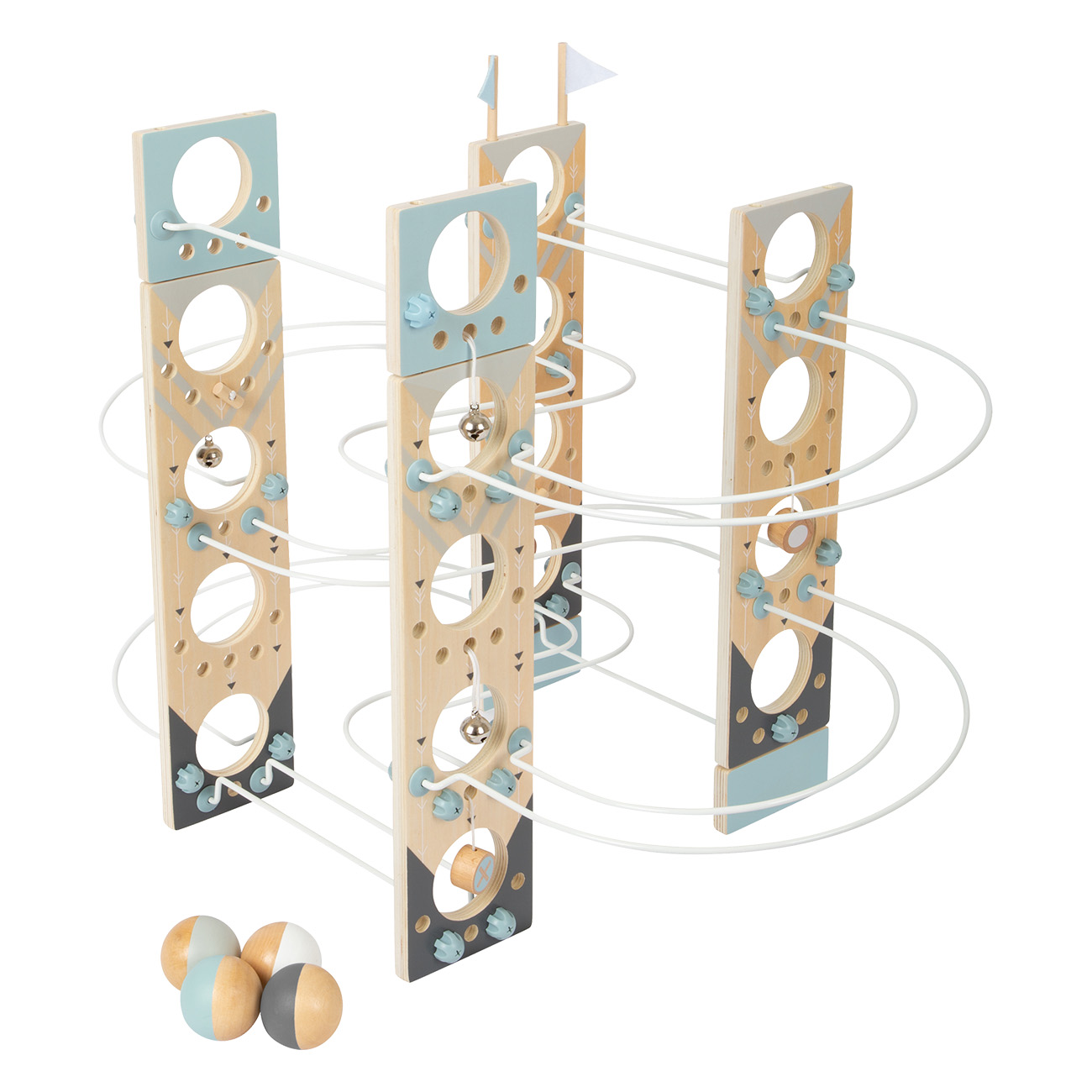 Small Foot Modulare Kugelbahn 12234 | 4 große Holzkugeln | Stoppern, Glöckchen und Start-/Zielfahne | modulare Aufbauprinzip | individuelle Strecken
