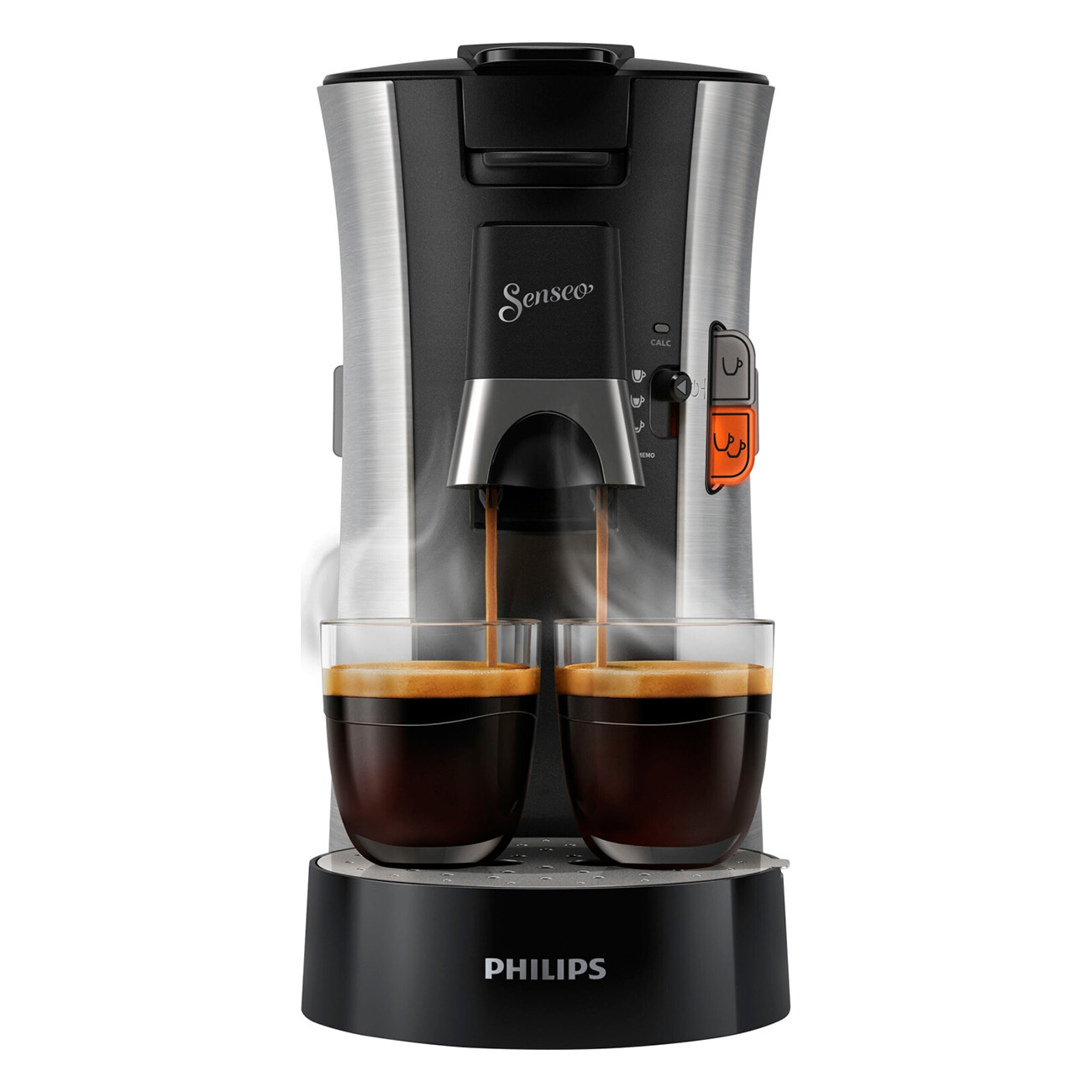 Philips Senseo CSA250/10 Schwarz/Edelstahl | Padmaschine | 1.450 Watt | Kaffeestärkewahl Plus | Memo-Funktion | Ein oder zwei Tassen gleichzeitig | 0.9 L Tank