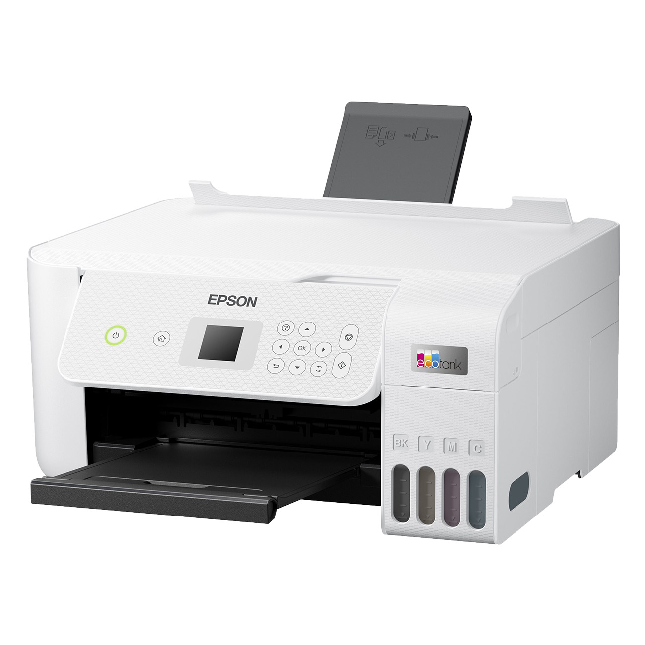 EcoTank ET-2826|Multifunktionsdrucker|Farbe|Tintenstrahl|nachfüllbar|A4 (Medien)|bis zu 10 Seiten/Min. (Drucken)|100 Blatt|USB, Wi-Fi|Weiss